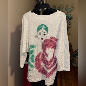 Elegant Vintage Blouse with Exquisite Portrait and Sparkling Embellishments